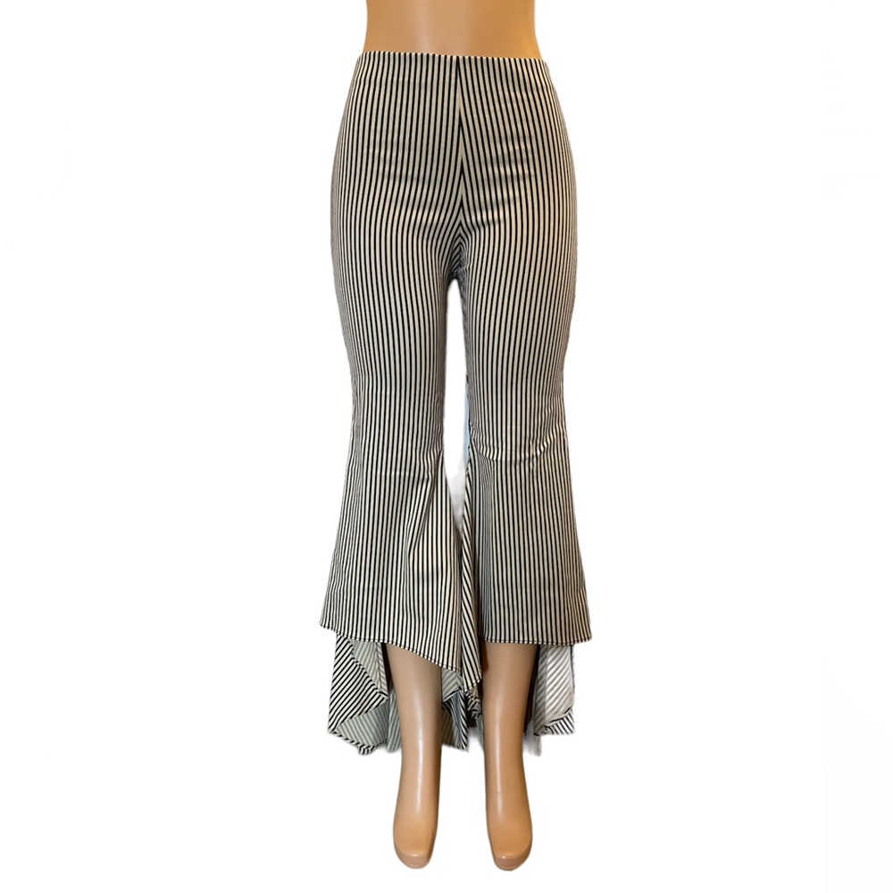 Alice + Olivia Black/Off White Striped Bellbottom Pants